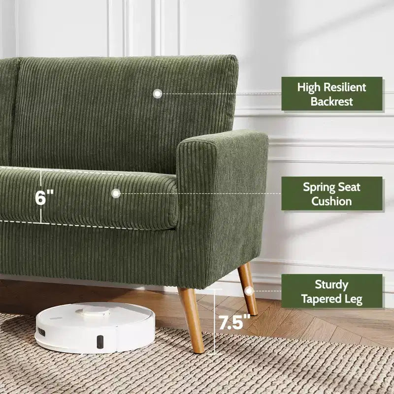 Mid Century Modern Loveseat, 68-inch 2-Seater Sofa with 24-inch Deep Seat, Solid Wood Frame, Tool-Free Assembly for Small Spaces