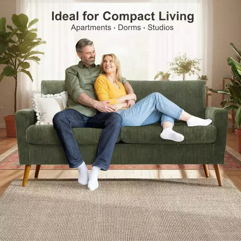 Mid Century Modern Loveseat, 68-inch 2-Seater Sofa with 24-inch Deep Seat, Solid Wood Frame, Tool-Free Assembly for Small Spaces