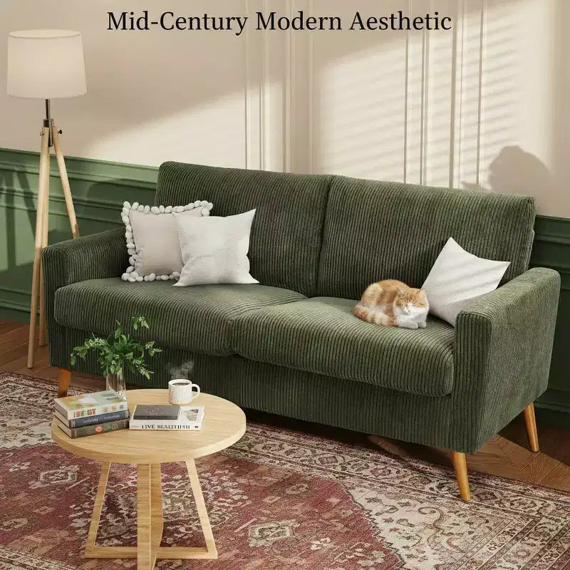 Mid Century Modern Loveseat, 68-inch 2-Seater Sofa with 24-inch Deep Seat, Solid Wood Frame, Tool-Free Assembly for Small Spaces