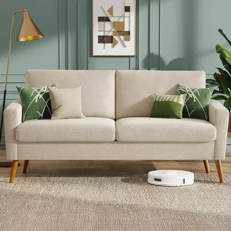 Mid Century Modern Loveseat, 68-inch 2-Seater Sofa with 24-inch Deep Seat, Solid Wood Frame, Tool-Free Assembly for Small Spaces