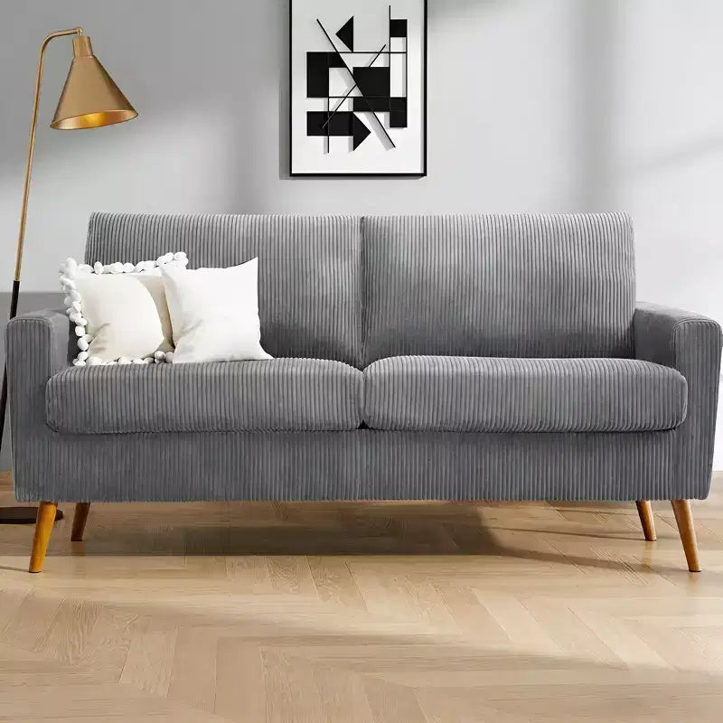 Mid Century Modern Loveseat, 68-inch 2-Seater Sofa with 24-inch Deep Seat, Solid Wood Frame, Tool-Free Assembly for Small Spaces