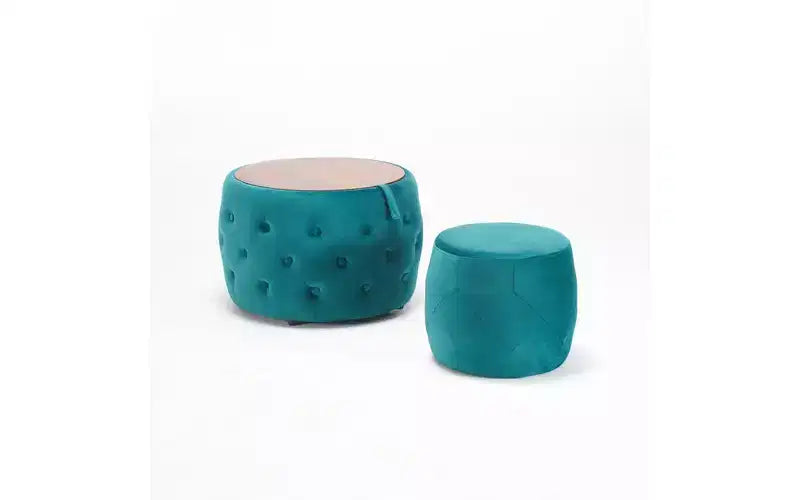GDFStudio Jorik Modern 2 Piece Wooden Velvet Upholstered Round Nesting Storage Ottomans