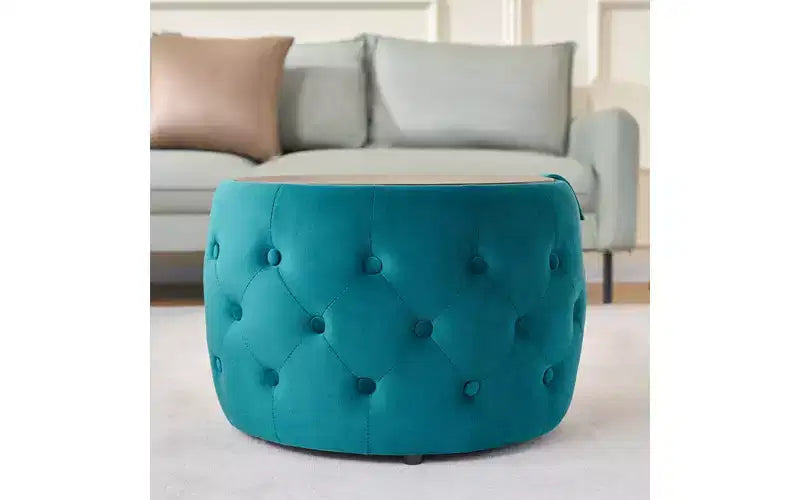 GDFStudio Jorik Modern 2 Piece Wooden Velvet Upholstered Round Nesting Storage Ottomans
