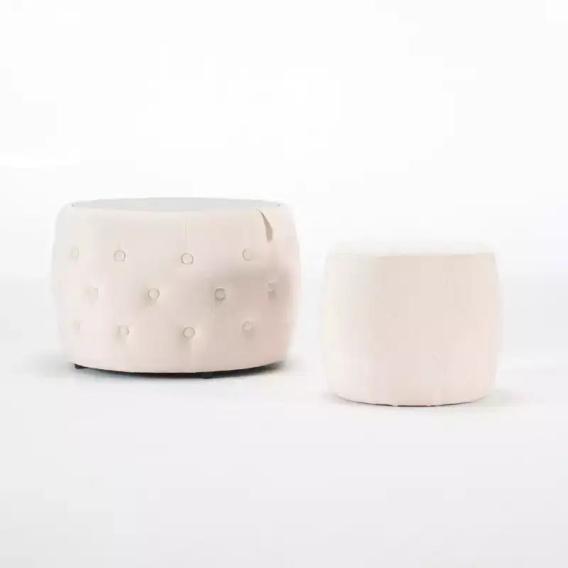 GDFStudio Jorik Modern 2 Piece Wooden Velvet Upholstered Round Nesting Storage Ottomans