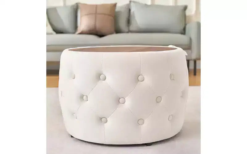 GDFStudio Jorik Modern 2 Piece Wooden Velvet Upholstered Round Nesting Storage Ottomans