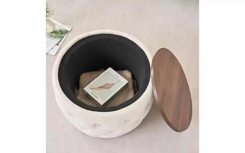 GDFStudio Jorik Modern 2 Piece Wooden Velvet Upholstered Round Nesting Storage Ottomans