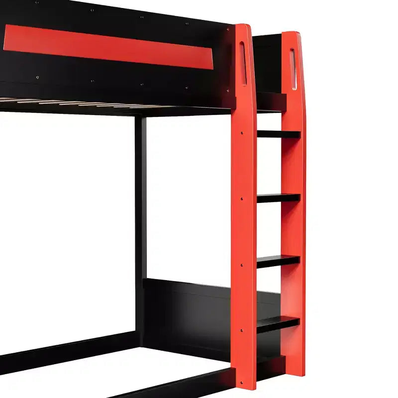 Twin/Full/Queen Gaming Bunk Bed with Built-In Desk, USB Port, LED Lights & Storage Shelves - ModernLuxe