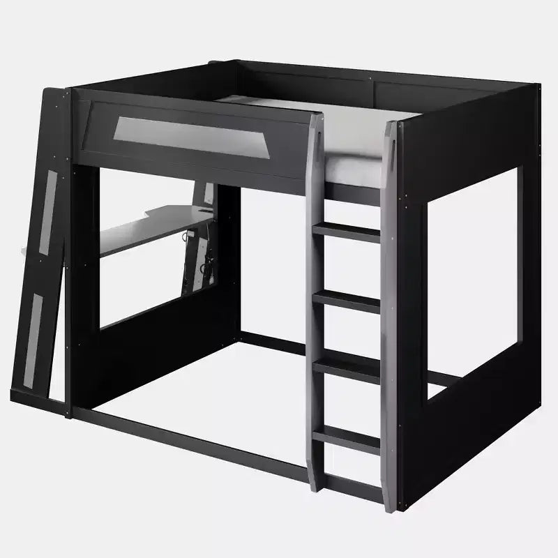 Twin/Full/Queen Gaming Bunk Bed with Built-In Desk, USB Port, LED Lights & Storage Shelves - ModernLuxe