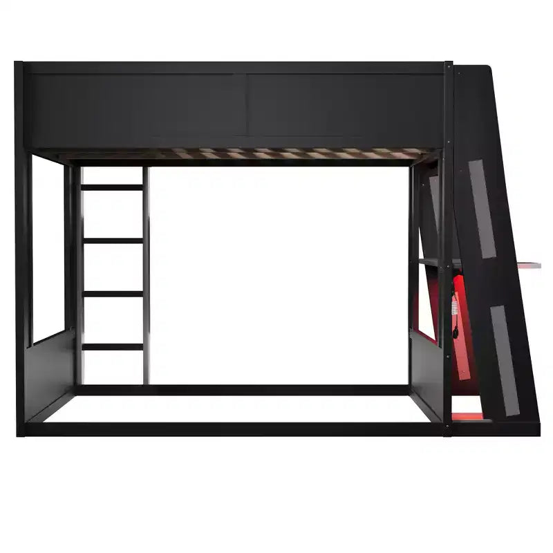 Twin/Full/Queen Gaming Bunk Bed with Built-In Desk, USB Port, LED Lights & Storage Shelves - ModernLuxe