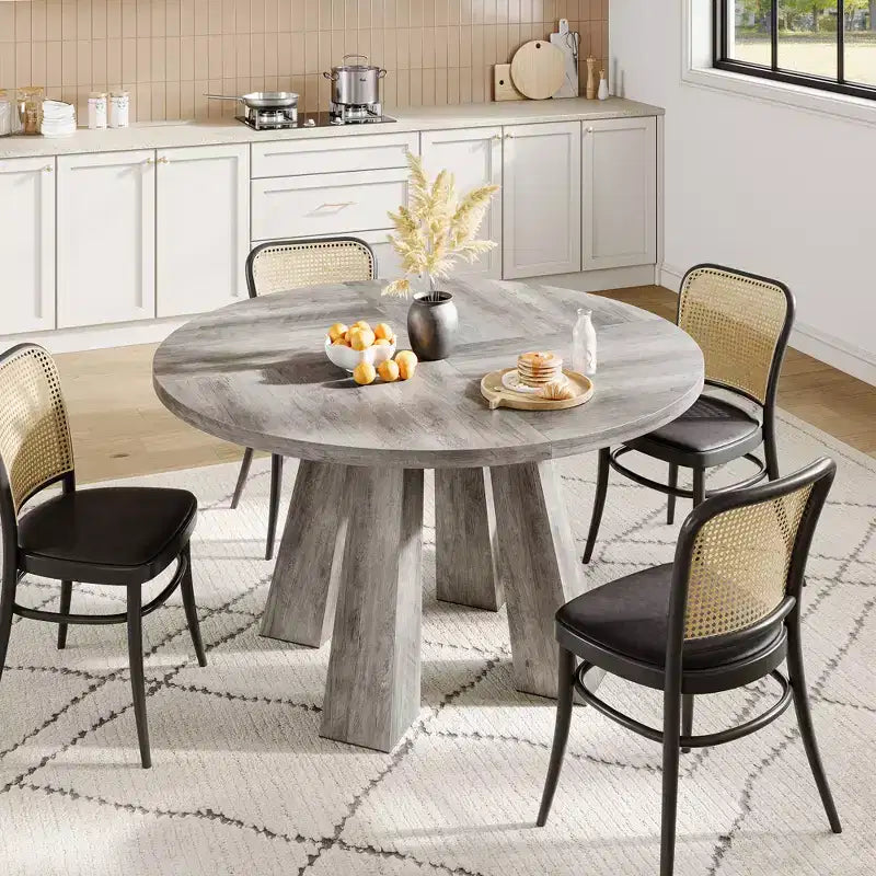 Round Dining Table for 4-6 People, 47 Inches Dining Room Table with Wooden Pedestal Base, Kitchen & Dining Room Tables, Circle Kitchen Tables