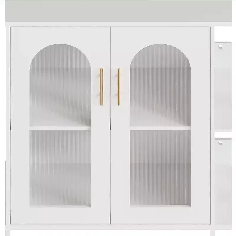 Acekool White 39.4 Inch Modern Glass Door Display Cabinet with Golden Handles, for Dining Room & Living Room Storage