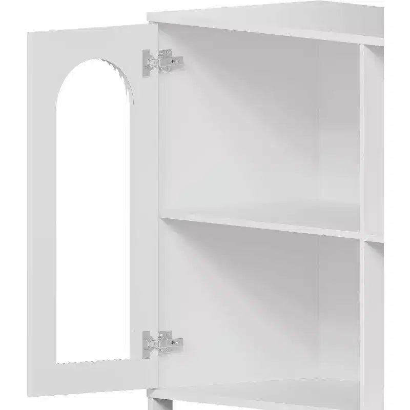Acekool White 39.4 Inch Modern Glass Door Display Cabinet with Golden Handles, for Dining Room & Living Room Storage