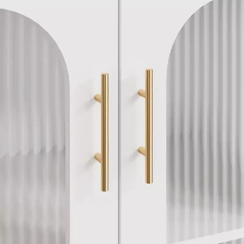 Acekool White 39.4 Inch Modern Glass Door Display Cabinet with Golden Handles, for Dining Room & Living Room Storage