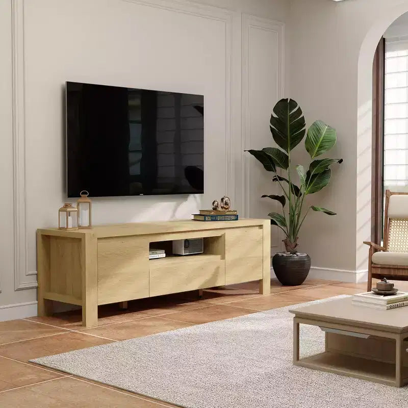 Rustic-style TV Cabinet Table with Sliding Doors and Adjustable Shelves, Living Room TV Cabinet, Console Table with Storage, Suitable for the Bedroom