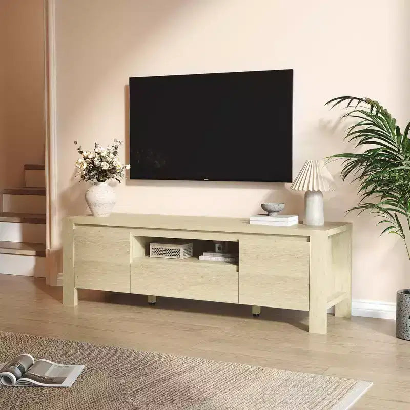 Rustic-style TV Cabinet Table with Sliding Doors and Adjustable Shelves, Living Room TV Cabinet, Console Table with Storage, Suitable for the Bedroom