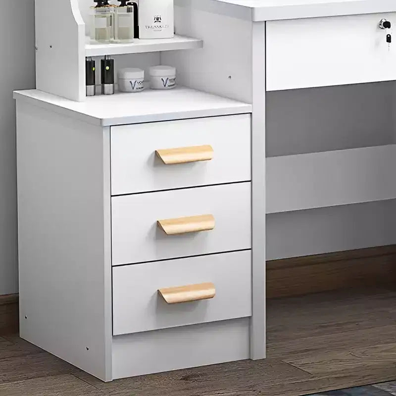 Furniliving Vanity Desk with Mirror & Makeup Stool, Table Set with 3 Color Lighting Brightness Adjustable, 4 Drawers