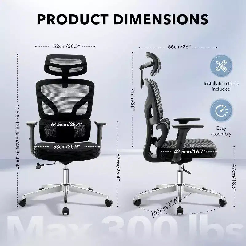 Acekool Ergonomic Office Chair with 3D Lumbar, Adjustable Armrest, Mesh, for Home Office