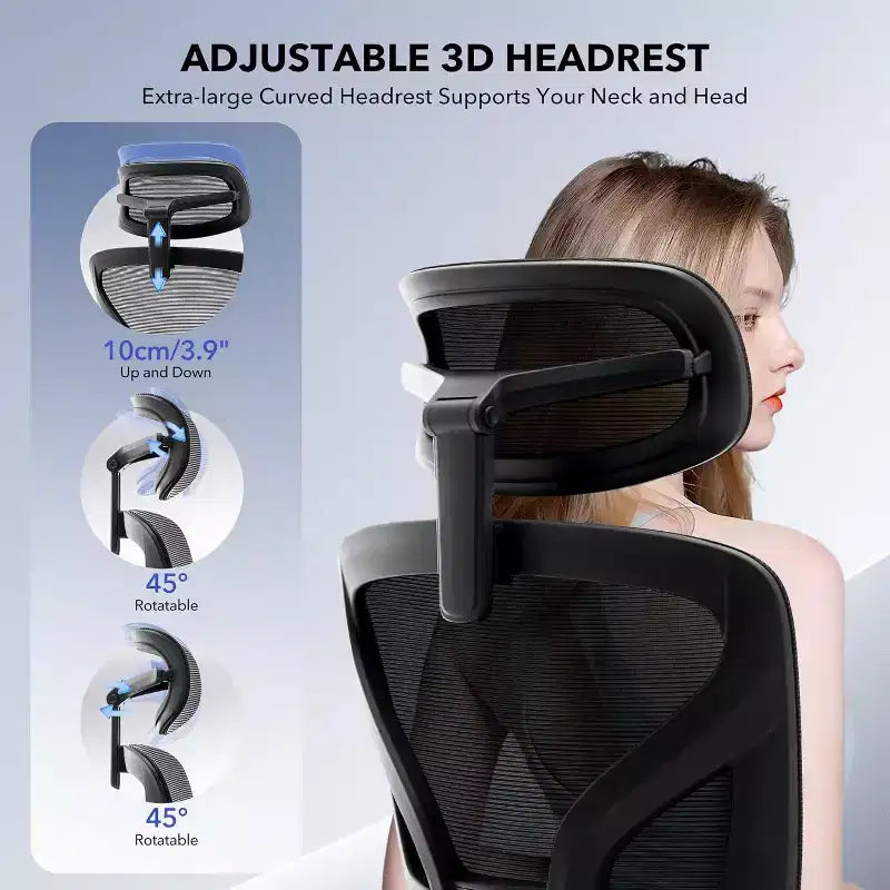 Acekool Ergonomic Office Chair with 3D Lumbar, Adjustable Armrest, Mesh, for Home Office