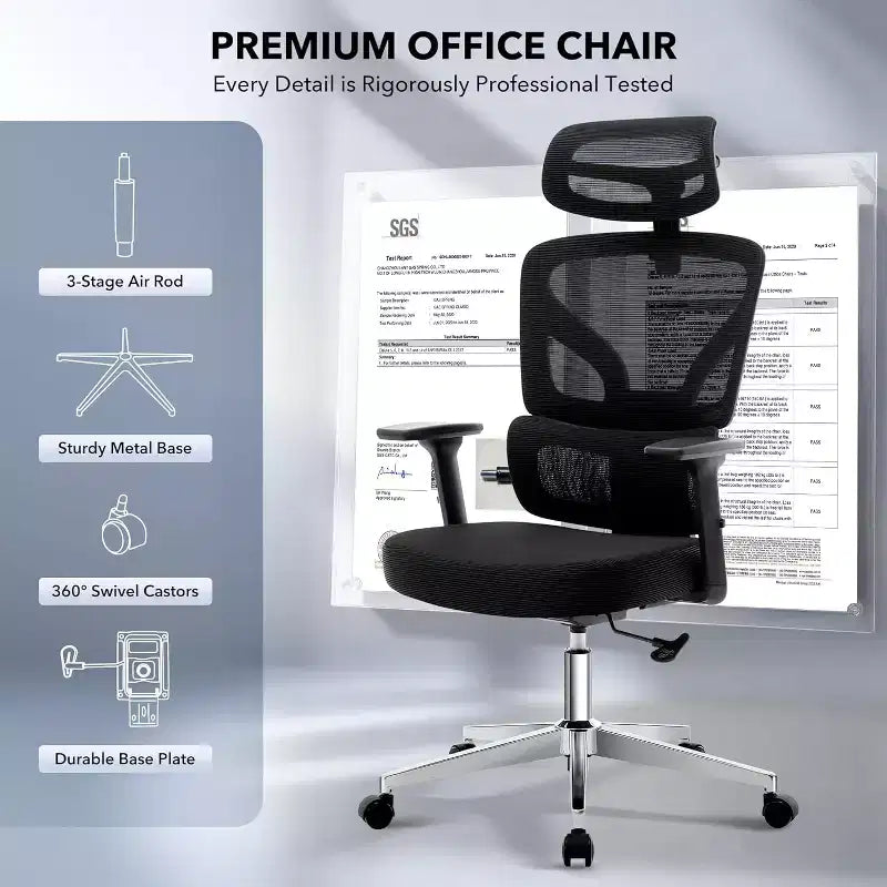 Acekool Ergonomic Office Chair with 3D Lumbar, Adjustable Armrest, Mesh, for Home Office