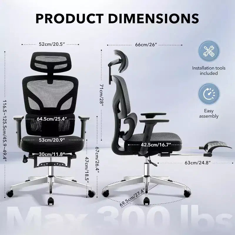 Acekool Ergonomic Office Chair with 3D Lumbar, Adjustable Armrest, Mesh, for Home Office