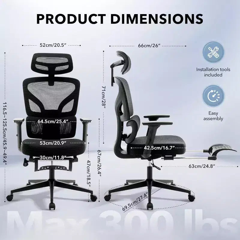 Acekool Ergonomic Office Chair with 3D Lumbar, Adjustable Armrest, Mesh, for Home Office