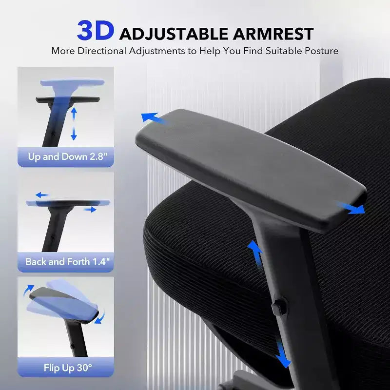 Acekool Ergonomic Office Chair with 3D Lumbar, Adjustable Armrest, Mesh, for Home Office