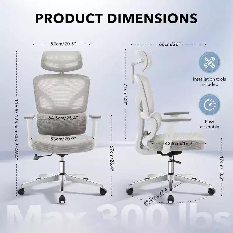 Acekool Ergonomic Office Chair with 3D Lumbar, Adjustable Armrest, Mesh, for Home Office
