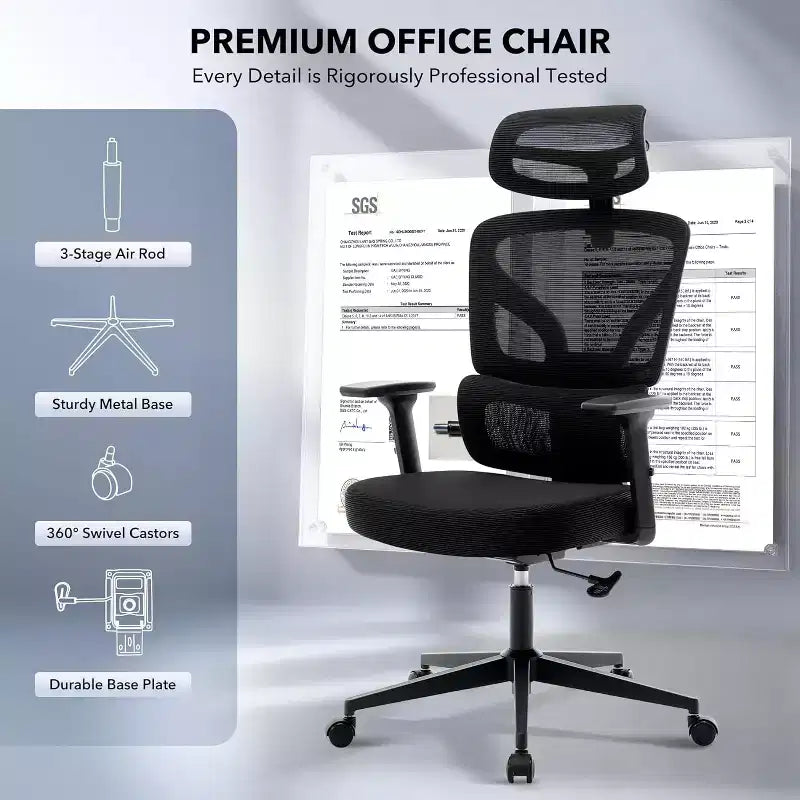Acekool Ergonomic Office Chair with 3D Lumbar, Adjustable Armrest, Mesh, for Home Office