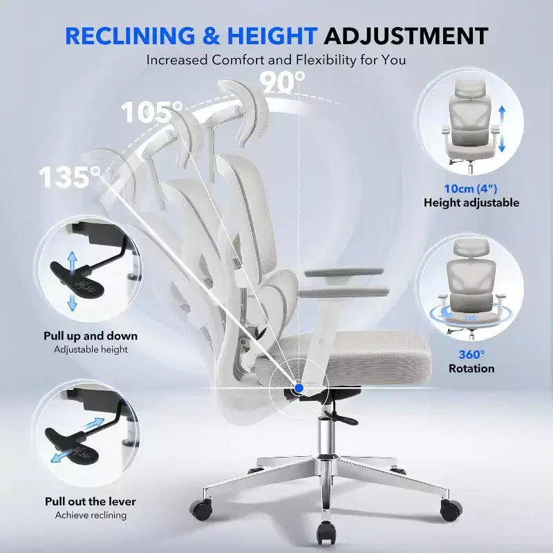 Acekool Ergonomic Office Chair with 3D Lumbar, Adjustable Armrest, Mesh, for Home Office
