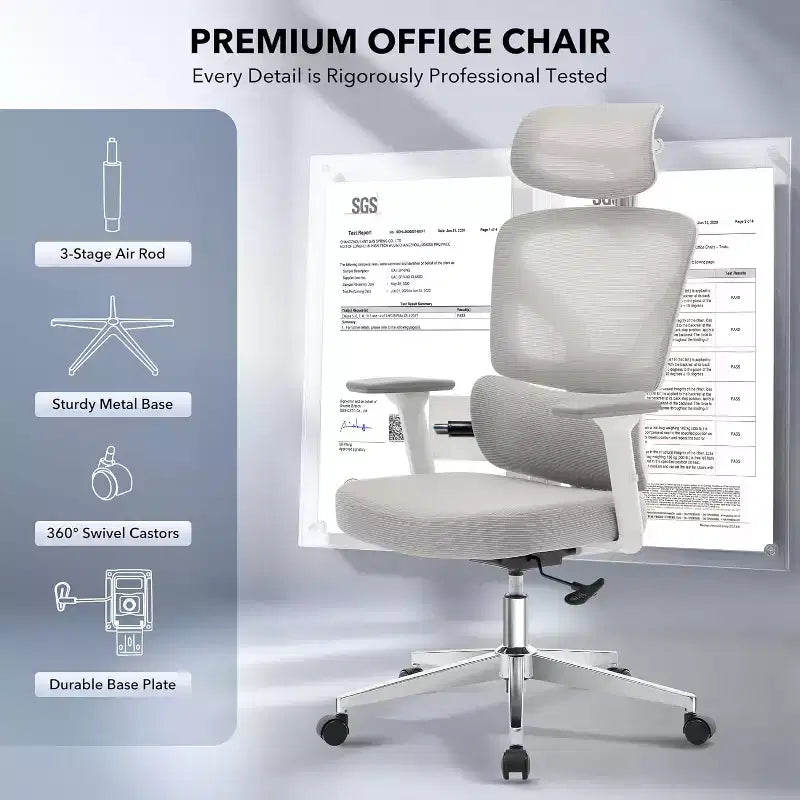 Acekool Ergonomic Office Chair with 3D Lumbar, Adjustable Armrest, Mesh, for Home Office