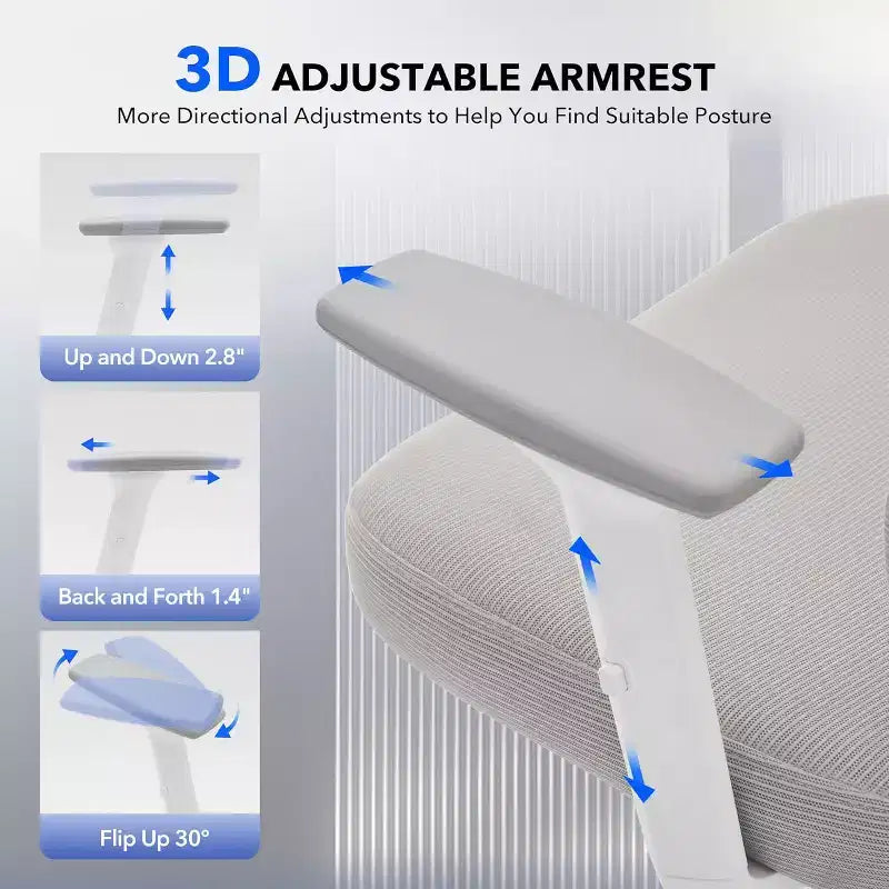Acekool Ergonomic Office Chair with 3D Lumbar, Adjustable Armrest, Mesh, for Home Office