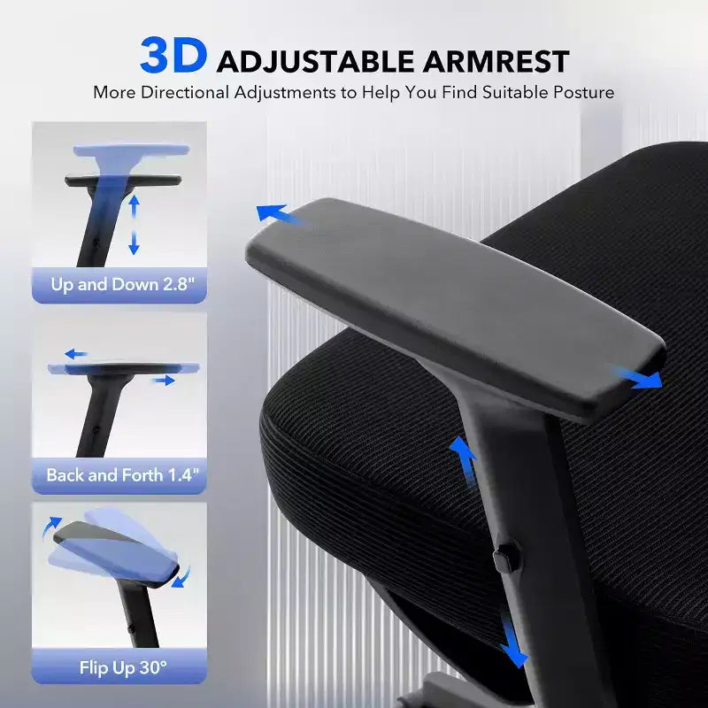 Acekool Ergonomic Office Chair with 3D Lumbar, Adjustable Armrest, Mesh, for Home Office