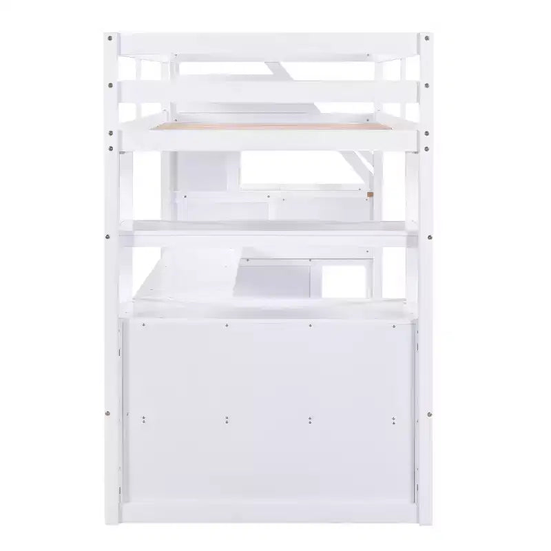 GDFStudio Lewis Loft Bed with Desk and Shelves, Two Built-in Drawers, Storage Staircase