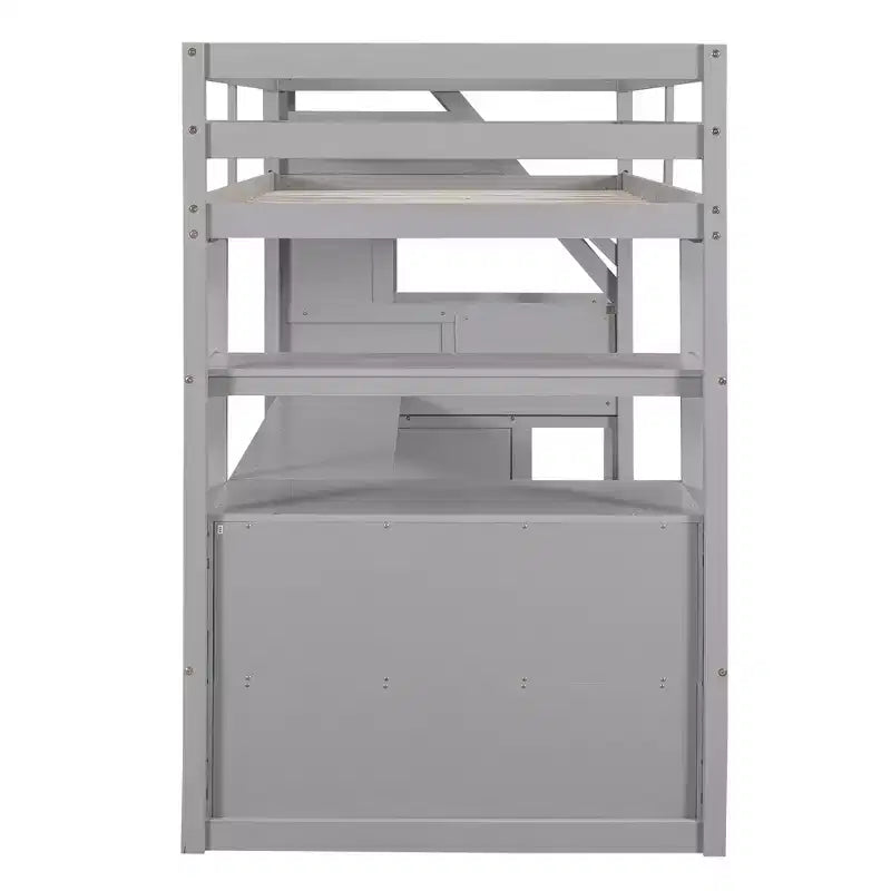 GDFStudio Lewis Loft Bed with Desk and Shelves, Two Built-in Drawers, Storage Staircase