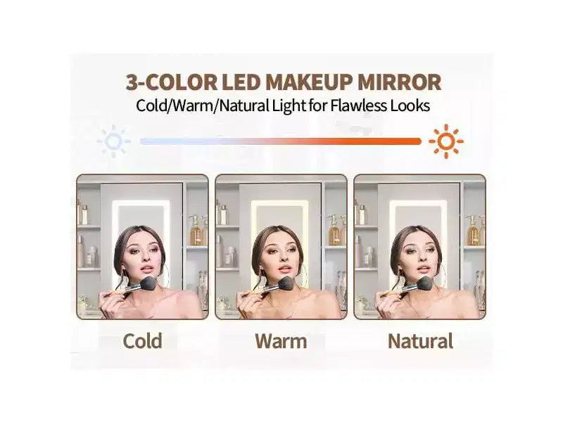Acekool 41 White Makeup Vanity Desk with Mirror & Adjustable LED Lights, Power Outlet, 2 Drawers, 4 Glass Cabinets, Vanity Table Set for Bedroom