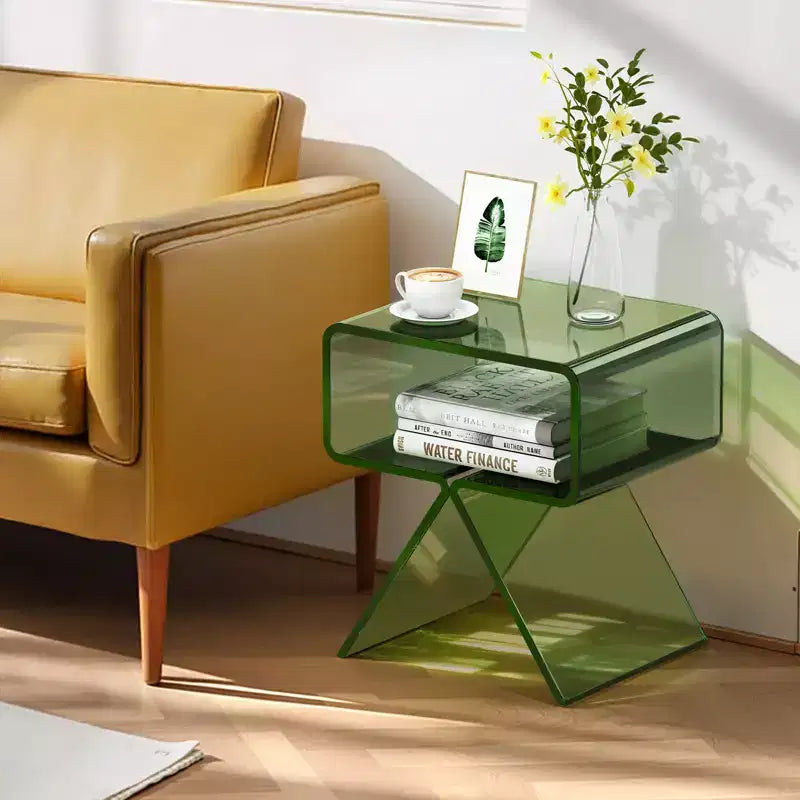 VEVOR Acrylic Nightstand Side Table, Modern Clear Bedside Table with Storage Shelf, Transparent Small End Desk, 11.8 x 15.4 x 17 in, Green