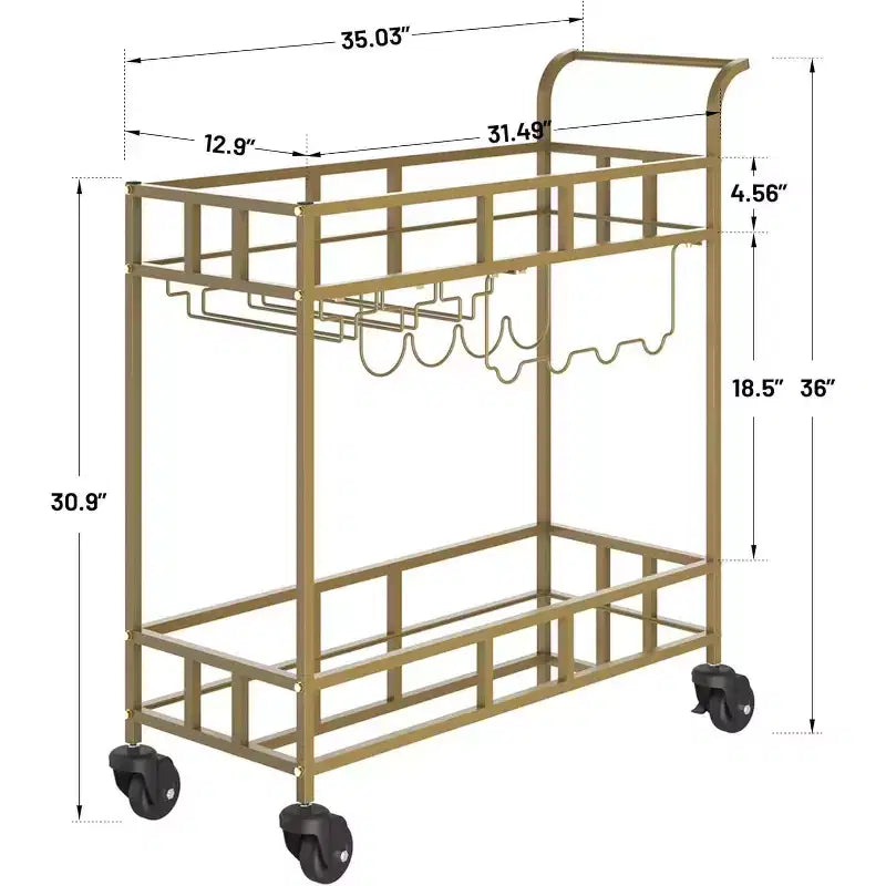 2 Tier Rolling Wine Bar Cart for Home, Small Alcohol Liquor Cart with Mirrored Shelves, Wine Racks & Glass Holder, Compact for Dining Room,Party