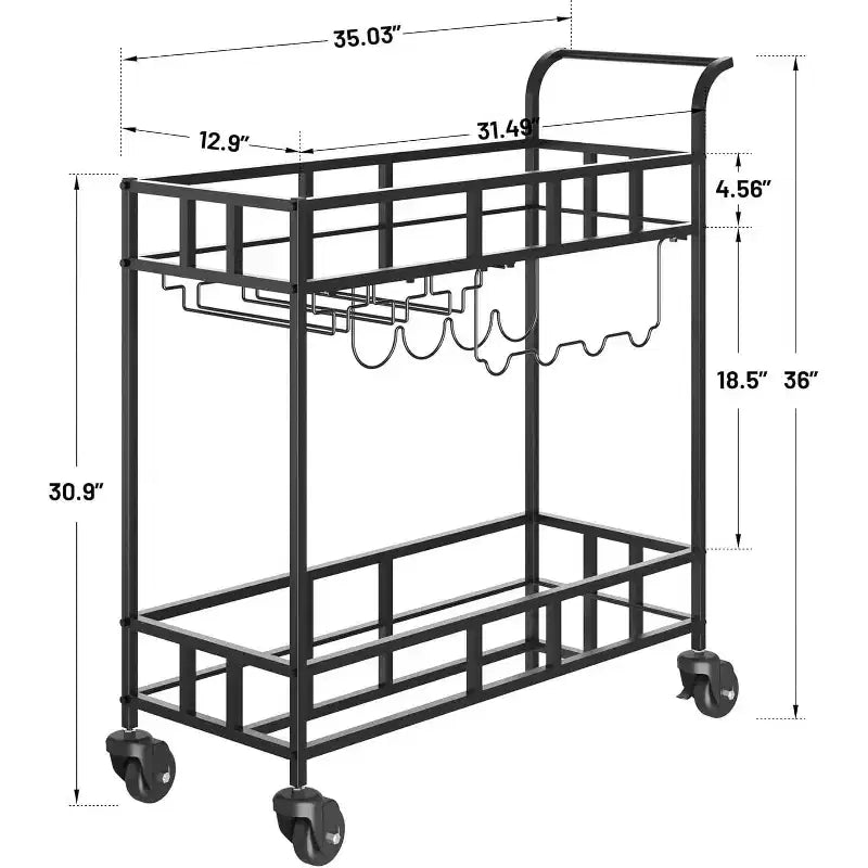 2 Tier Rolling Wine Bar Cart for Home, Small Alcohol Liquor Cart with Mirrored Shelves, Wine Racks & Glass Holder, Compact for Dining Room,Party