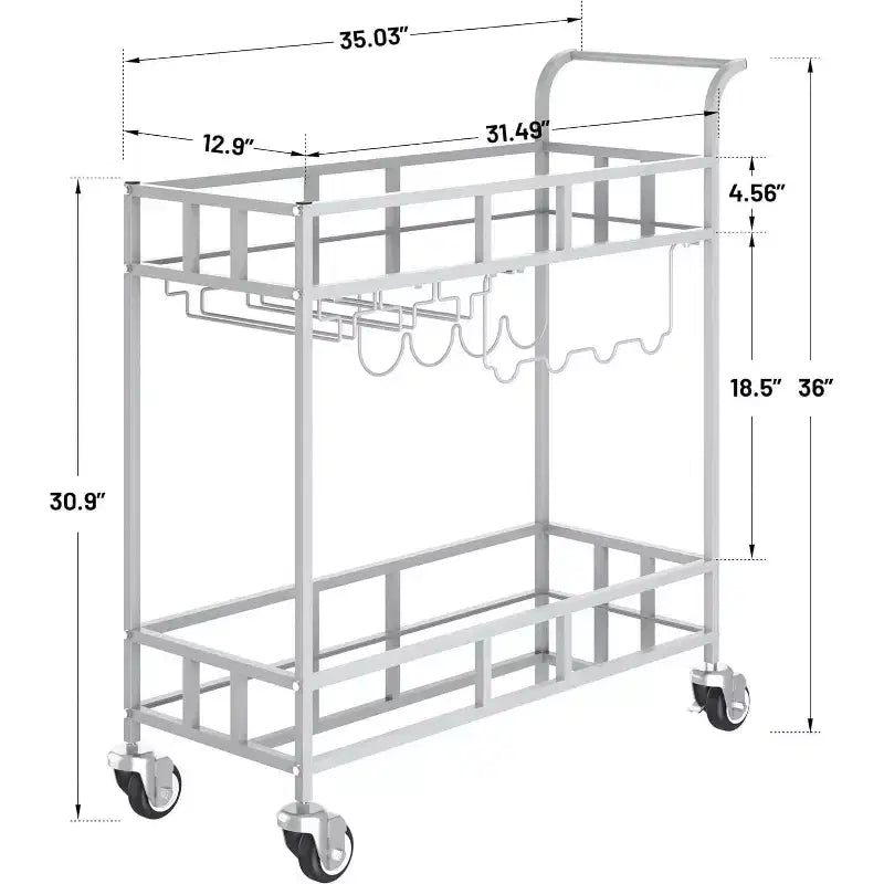 2 Tier Rolling Wine Bar Cart for Home, Small Alcohol Liquor Cart with Mirrored Shelves, Wine Racks & Glass Holder, Compact for Dining Room,Party