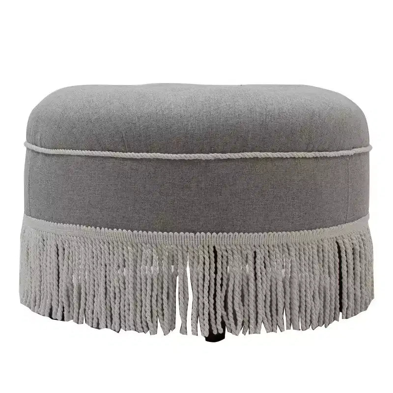 TUYOHW 24 Modern Accent Ottoman with Tassel Rope Bullion Fringe,Vintage Footrest Ottoman Stool for Living Room & Bedroom,Gray