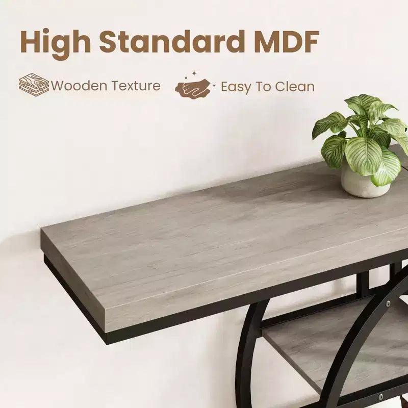 55 Entryway Console Table, Industrial Narrow Long Sofa Table with O-Shaped Metal Frame, Behind Couch Table for Living Room Hallway Entrance