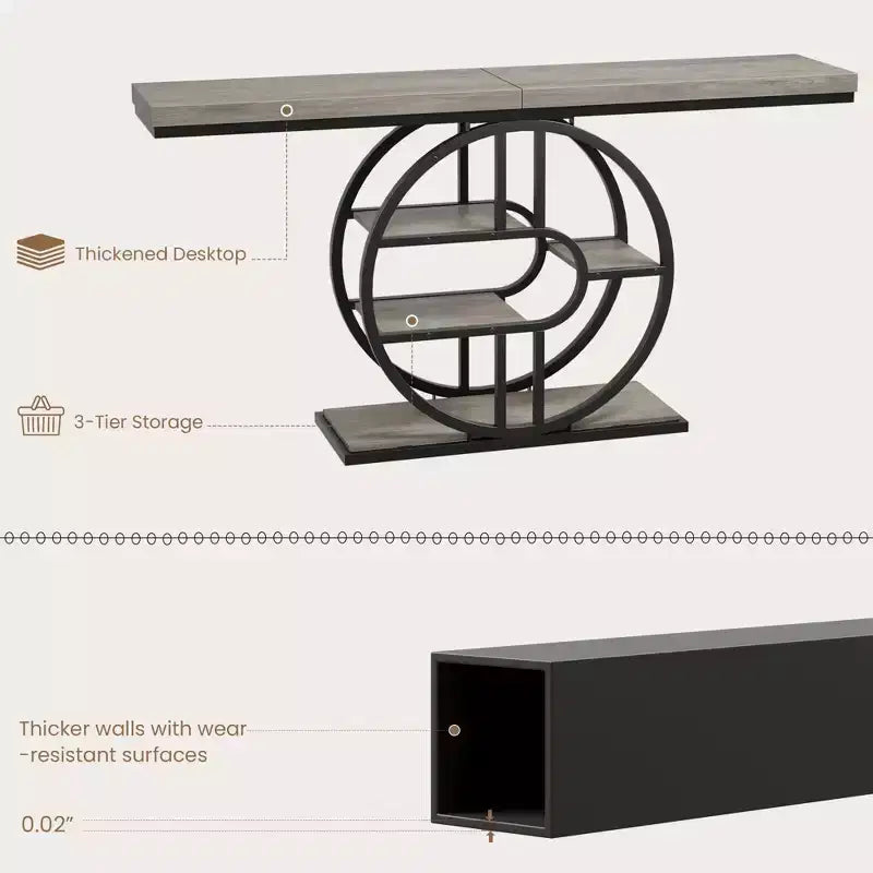 55 Entryway Console Table, Industrial Narrow Long Sofa Table with O-Shaped Metal Frame, Behind Couch Table for Living Room Hallway Entrance