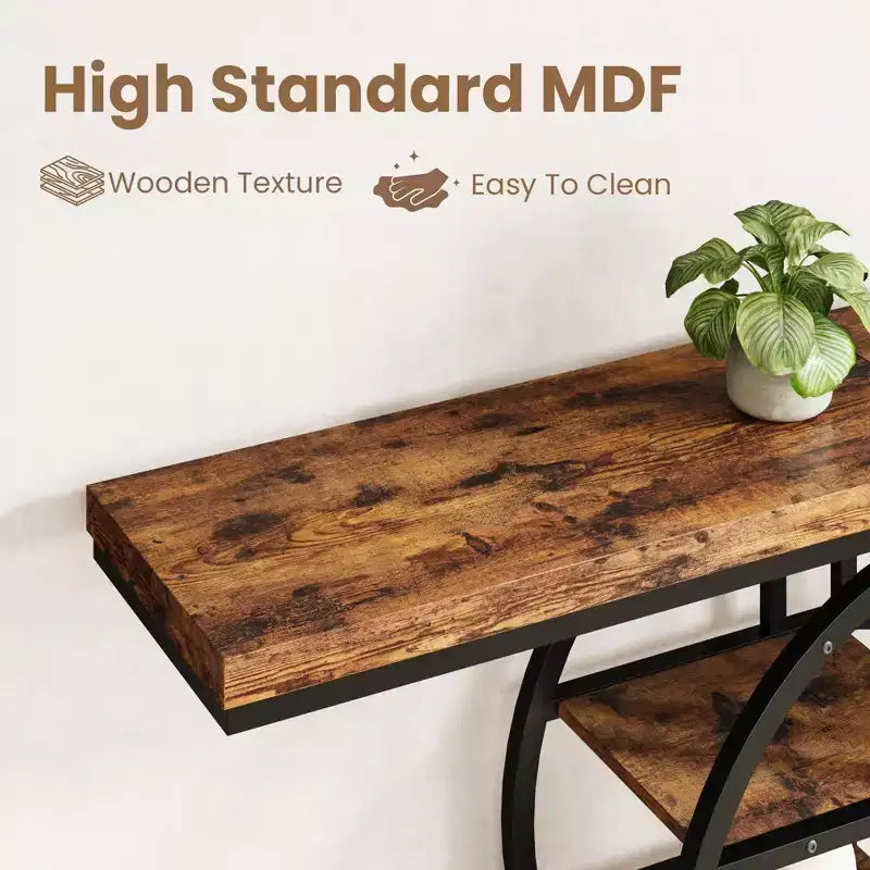 55 Entryway Console Table, Industrial Narrow Long Sofa Table with O-Shaped Metal Frame, Behind Couch Table for Living Room Hallway Entrance
