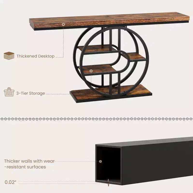 55 Entryway Console Table, Industrial Narrow Long Sofa Table with O-Shaped Metal Frame, Behind Couch Table for Living Room Hallway Entrance
