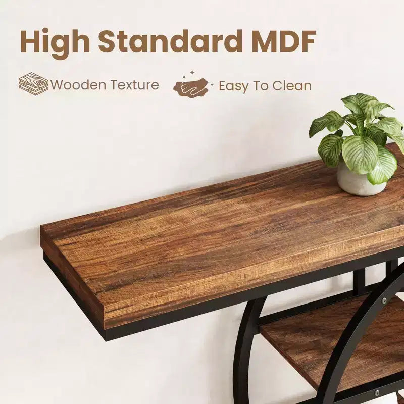 55 Entryway Console Table, Industrial Narrow Long Sofa Table with O-Shaped Metal Frame, Behind Couch Table for Living Room Hallway Entrance