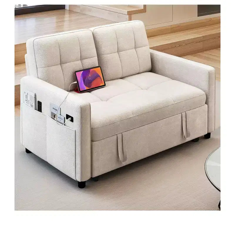 Balconera 3 In 1 Fabric Futon Couches Reclining Backrest Convertible Sofa Bed Loveseat Sleeper Pull Out Couch with Side Storage Bag for Small Spaces