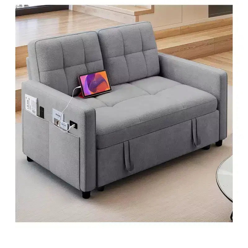 Balconera 3 In 1 Fabric Futon Couches Reclining Backrest Convertible Sofa Bed Loveseat Sleeper Pull Out Couch with Side Storage Bag for Small Spaces