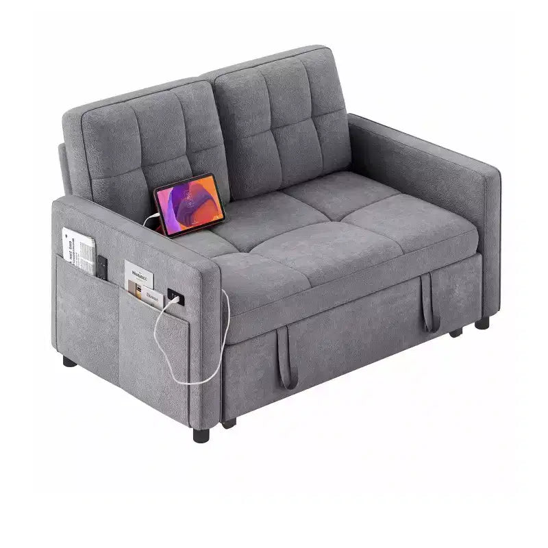 Balconera 3 In 1 Fabric Futon Couches Reclining Backrest Convertible Sofa Bed Loveseat Sleeper Pull Out Couch with Side Storage Bag for Small Spaces