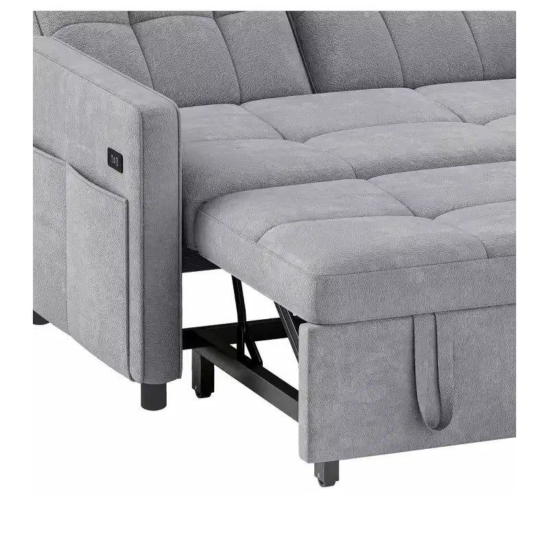 Balconera 3 In 1 Fabric Futon Couches Reclining Backrest Convertible Sofa Bed Loveseat Sleeper Pull Out Couch with Side Storage Bag for Small Spaces