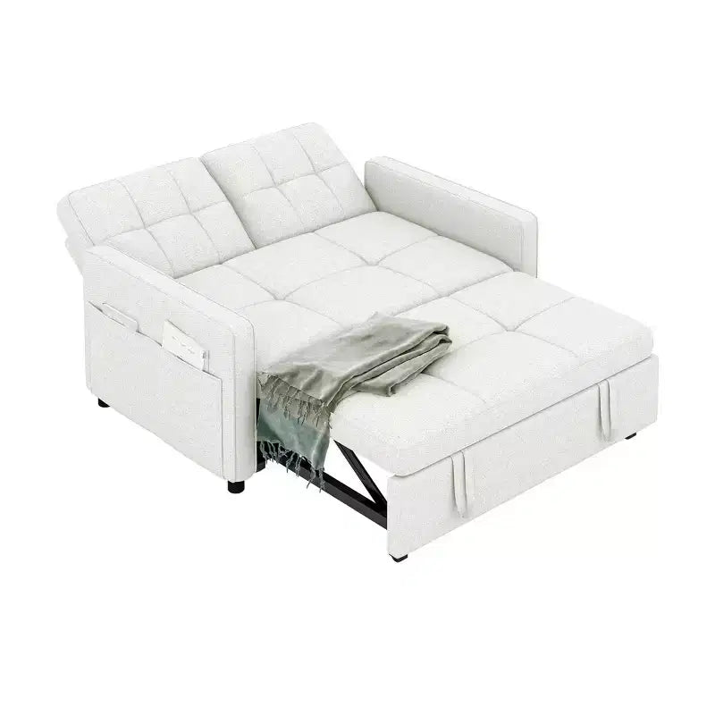 Balconera 3 In 1 Fabric Futon Couches Reclining Backrest Convertible Sofa Bed Loveseat Sleeper Pull Out Couch with Side Storage Bag for Small Spaces